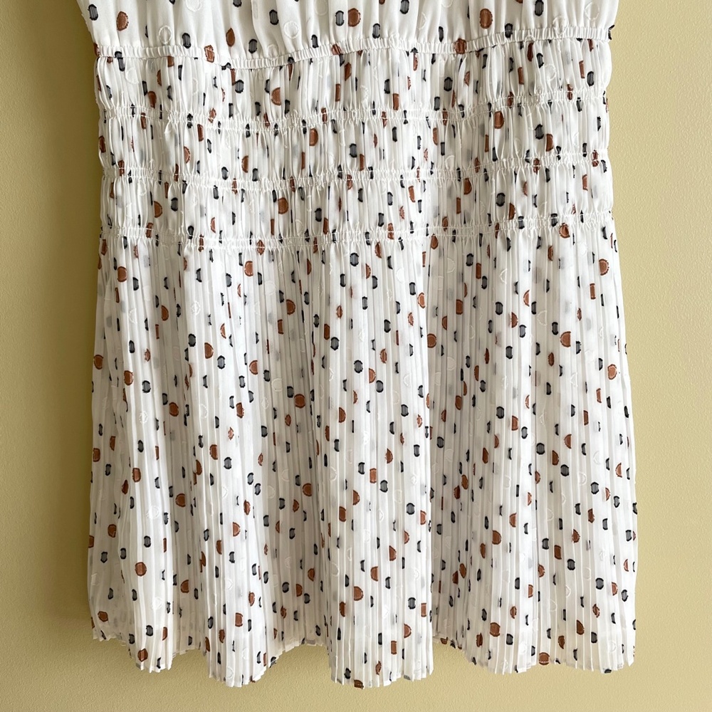 Anthro Current Air Pleated Women Medium Dress Smoked Waist Cottage Clip Dot - Picture 6 of 14